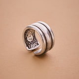 Silver Band Ring with Inner Floral Pattern