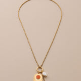 Multi Charm Necklace with Engraved Rays and Enamel Pendant