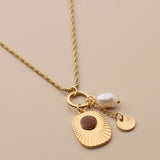 Multi Charm Necklace with Engraved Rays and Enamel Pendant