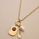 Multi Charm Necklace with Engraved Rays and Enamel Pendant