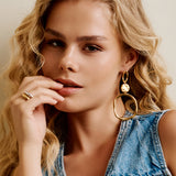 Large Gold Dangle Geometric Circle Earrings