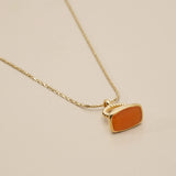 Gold Enamel Rectangular Pendant Necklace