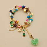 Shell Beaded Necklace with Green Heart Resin Pendant