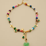 Shell Beaded Necklace with Green Heart Resin Pendant