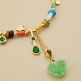 Shell Beaded Necklace with Green Heart Resin Pendant
